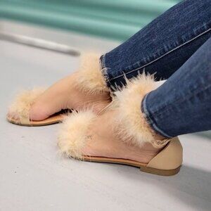 Women's Multicolor Feathered Embellished Sandals Nude‎ Color